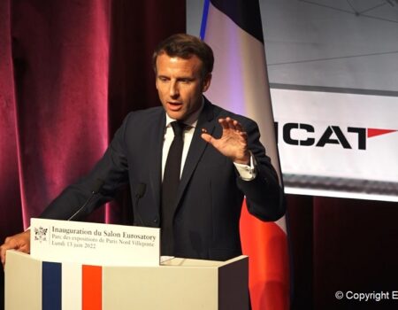 Emmanuel Macron at Eurosatory 2022 edition